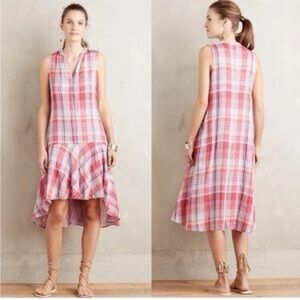 Anthropologie Pink Checkered High-Low Dress